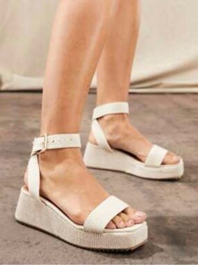 ASOS Linen Platform Ankle-Strap Sandals